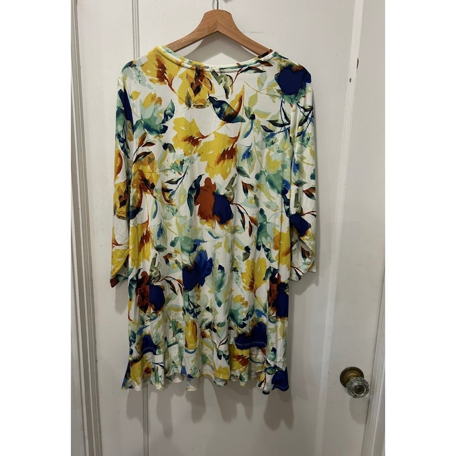 LOGO Lori Goldstein Floral Ruffle Hem Tunic Top 3/4 Sleeve Plus Size 2X Multi