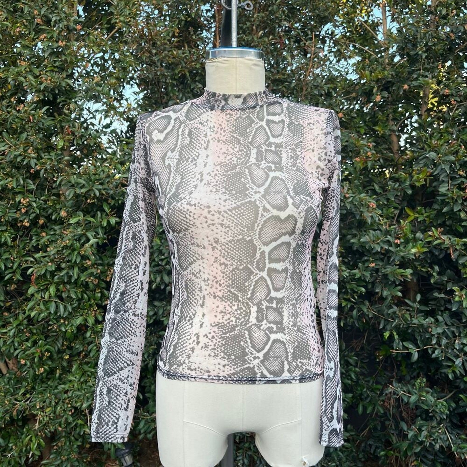 Missguided Pink Black Snake Print Animal Mesh Long Sleeve Top Bodycon