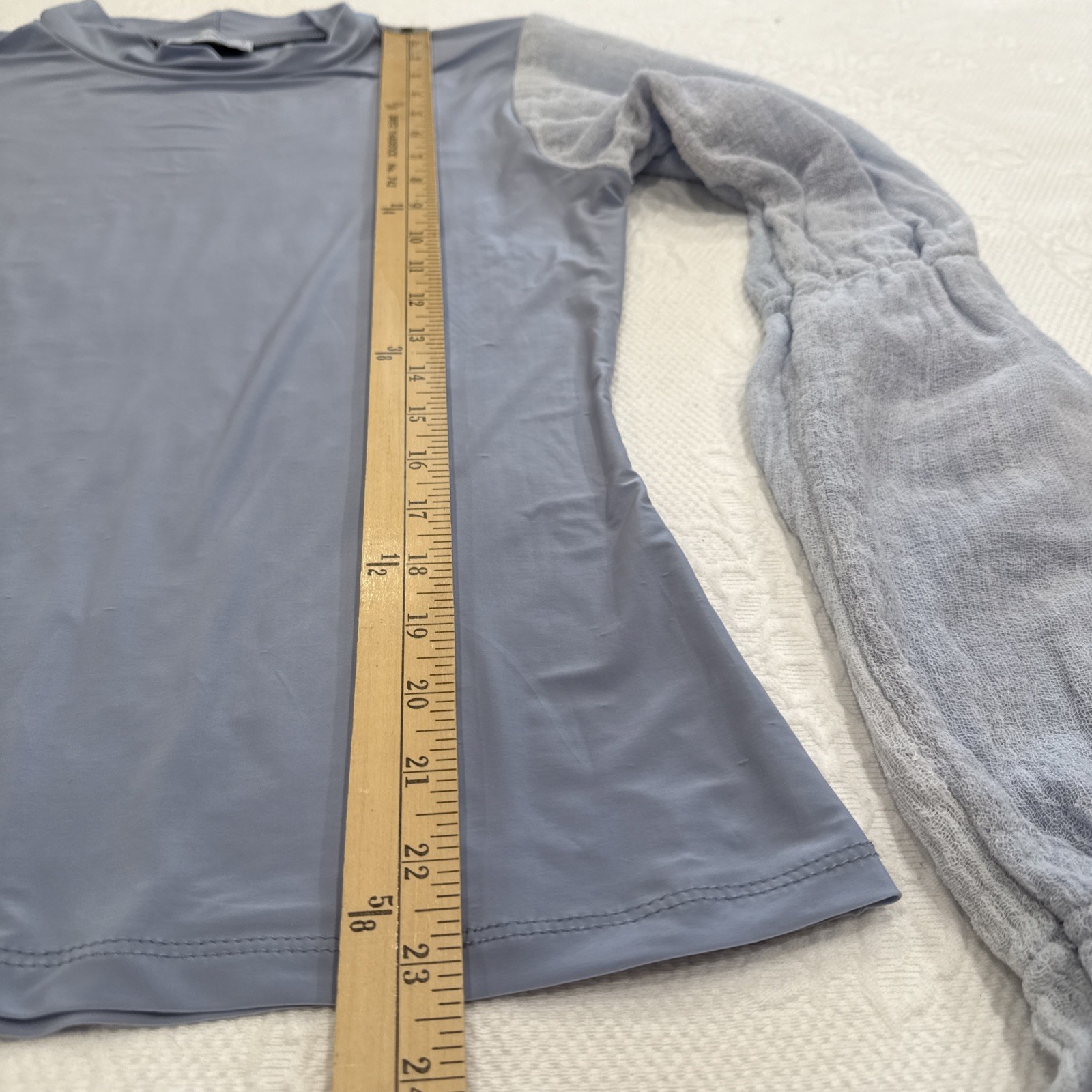 Halo Labels Soft Matters Women’s Large Blue Cowl Neck Sheer Sleeve Top