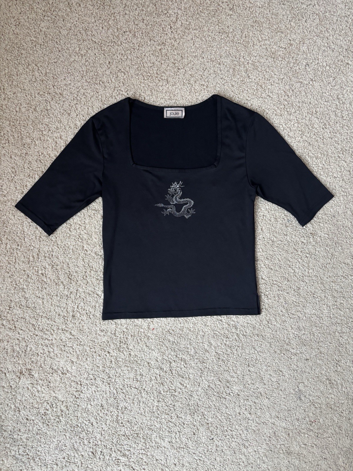 Vintage 90s/Y2K JOULE Black Square Neck Dragon Top