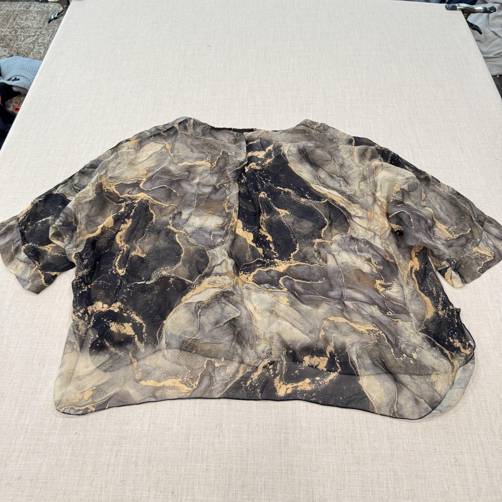 Meo Meli Shirt Womens One Size Black Marble Dolman Sheer Chiffon Button Up Top