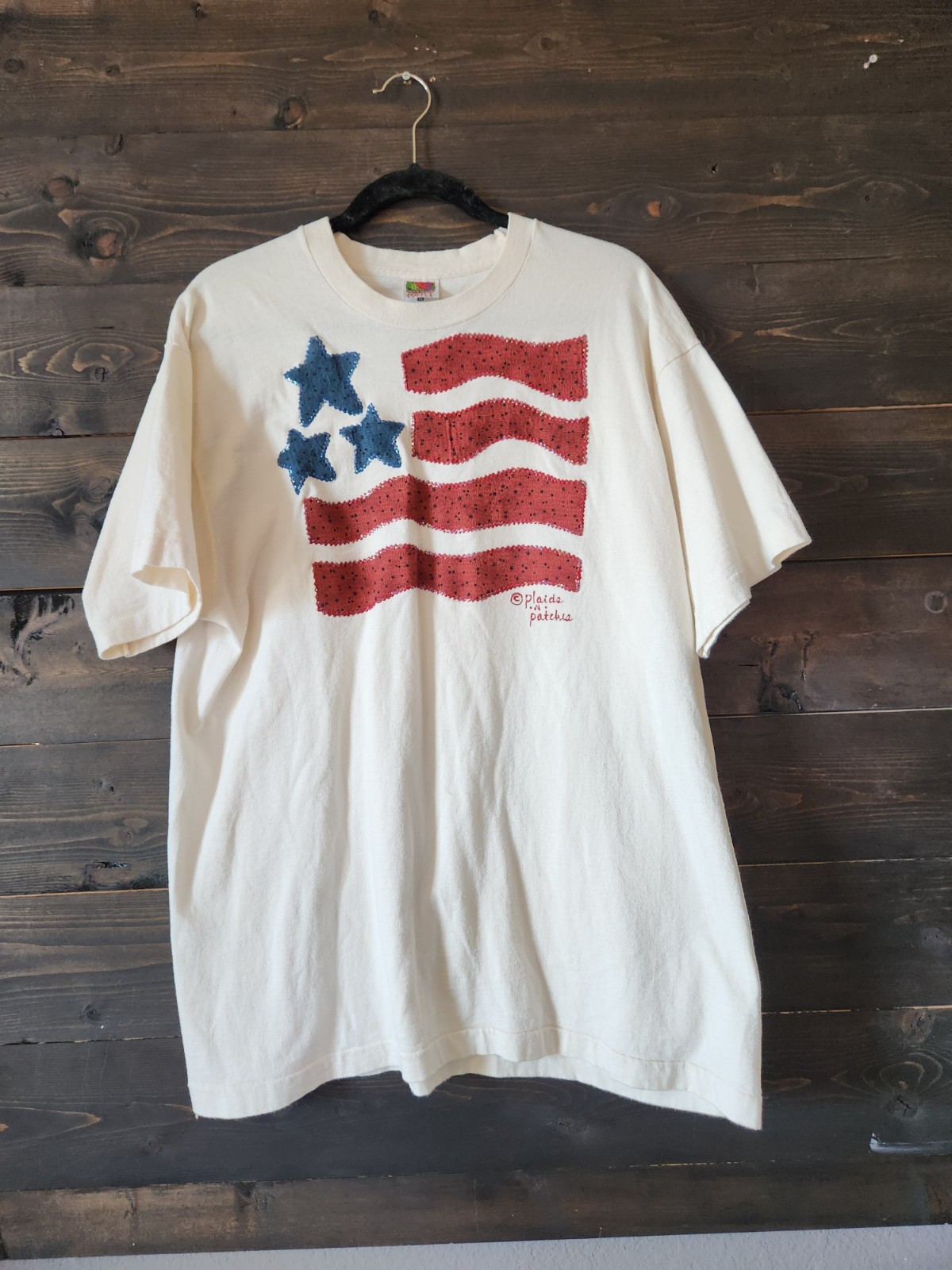 Vintage 90s Fruit of the Loom Shirt Heavy Cotton Tee XL Patriot America Star