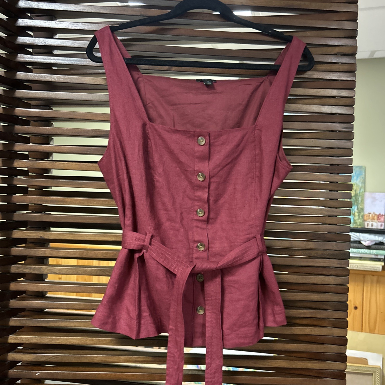 Loft Square Neck Belted Top Sleeveless Raspberry Size 12