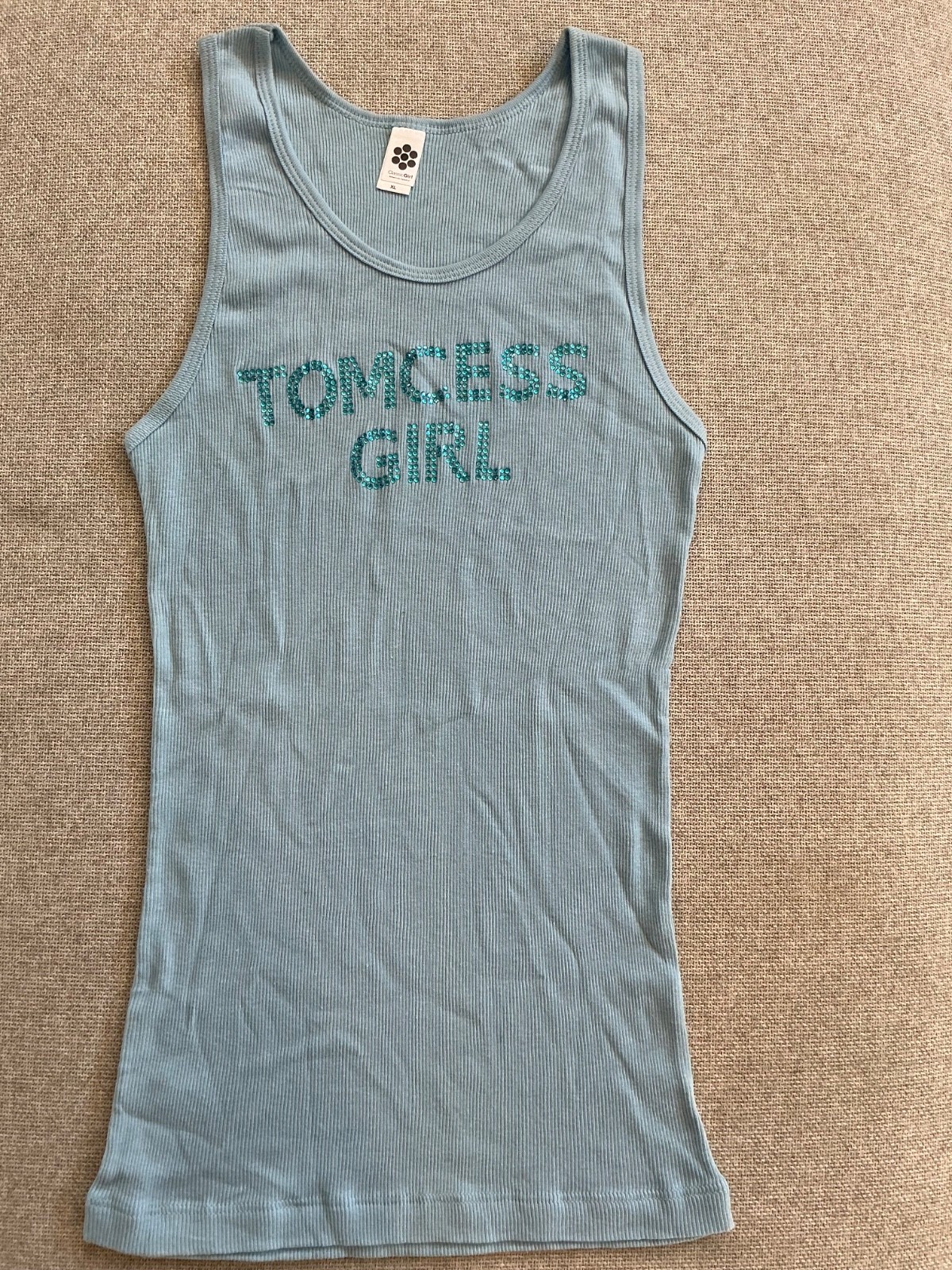 American Apparel Classic Girl Ribbed Tank Top Baby Blue Bedazzled XL