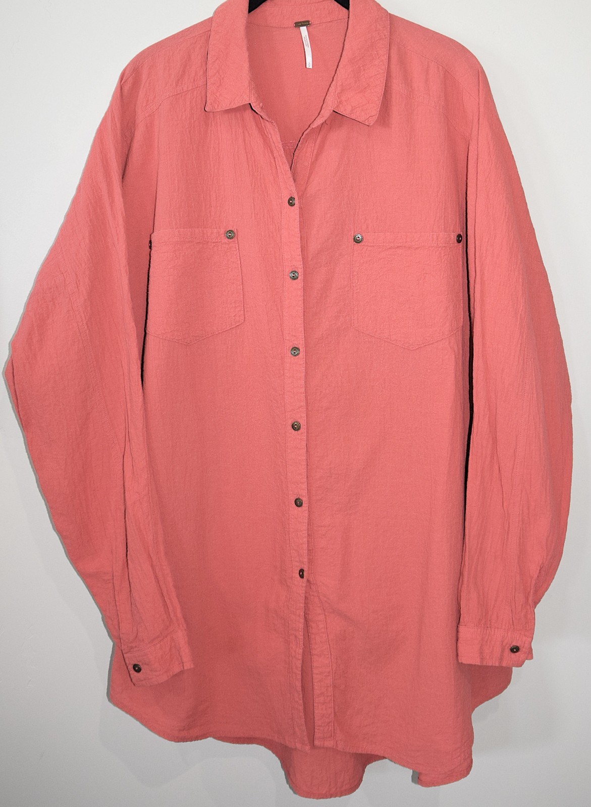 Free People Love Her Madly Tunic Top Coral Color Textured Oversized Size S