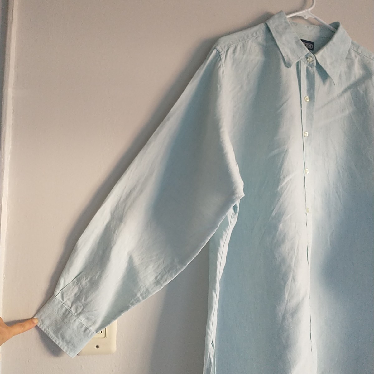 Lands End Shirt Tunic Dress Womens 20W 2X Blue Buttons Long Line Sleeve Slits