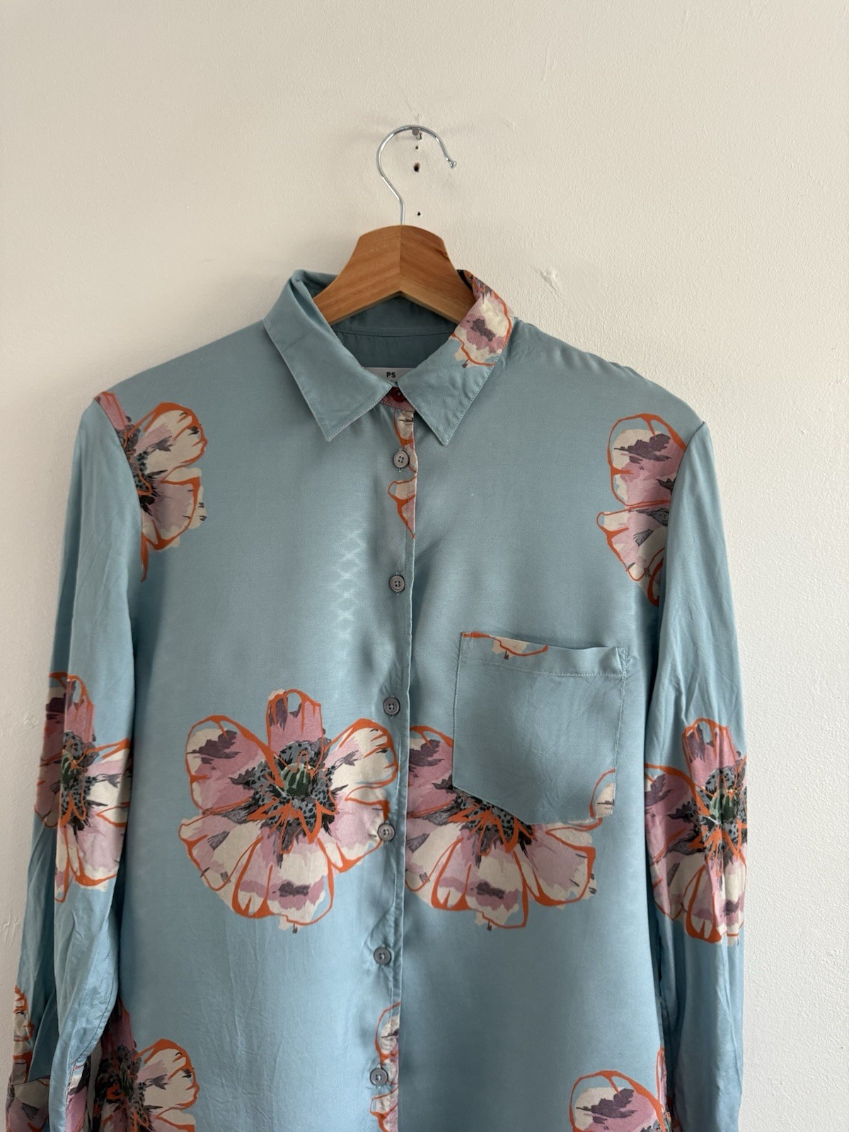PS Paul Smith Blouse Womens Medium 40 Blue Shirt Floral Flower Button Up Viscose