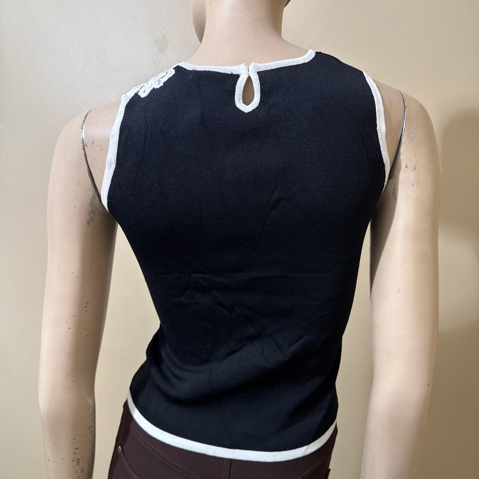 Women’s Black Rayon Casual Summer Open Stretch Slim Lace Hook Size M Blouse Top