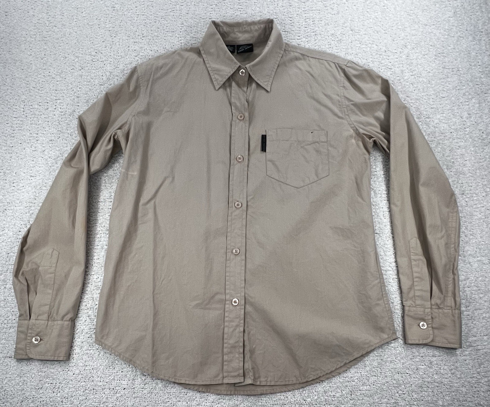 Vintage 90s DKNY Jeans Button Down Shirt Womens 6 Tan Khaki Utility