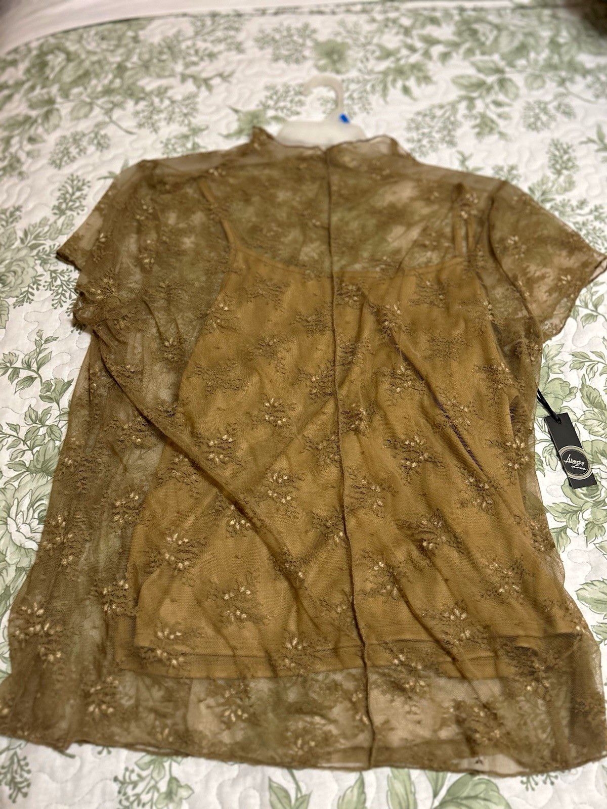 Liberty Love Women’s 2XL Brown Sheer Mesh Floral Embroidered Pullover Blouse