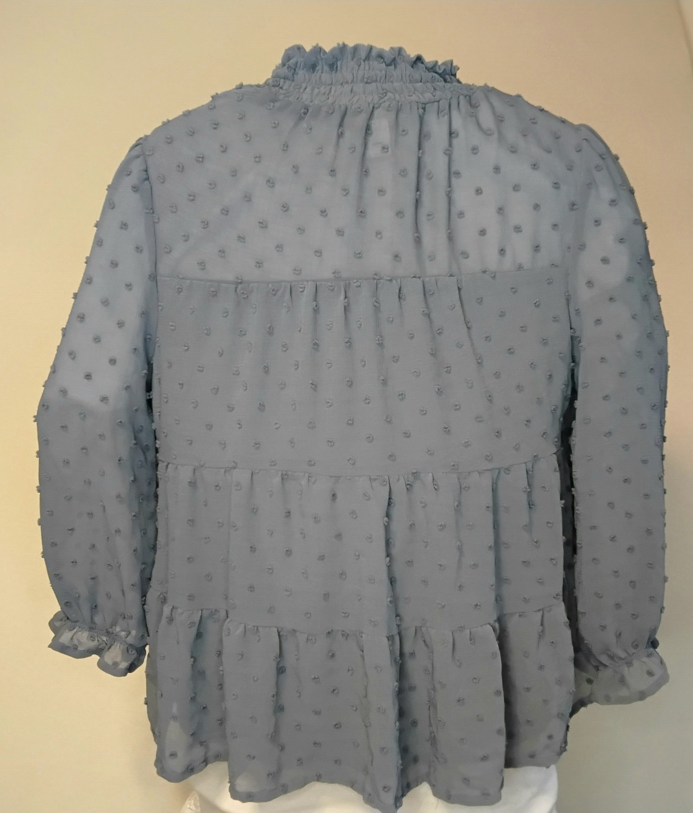 Monteau LA Boho WomensLg Top Dusty Blue Peplum Chiffon Peasant Sleeves Ruffle