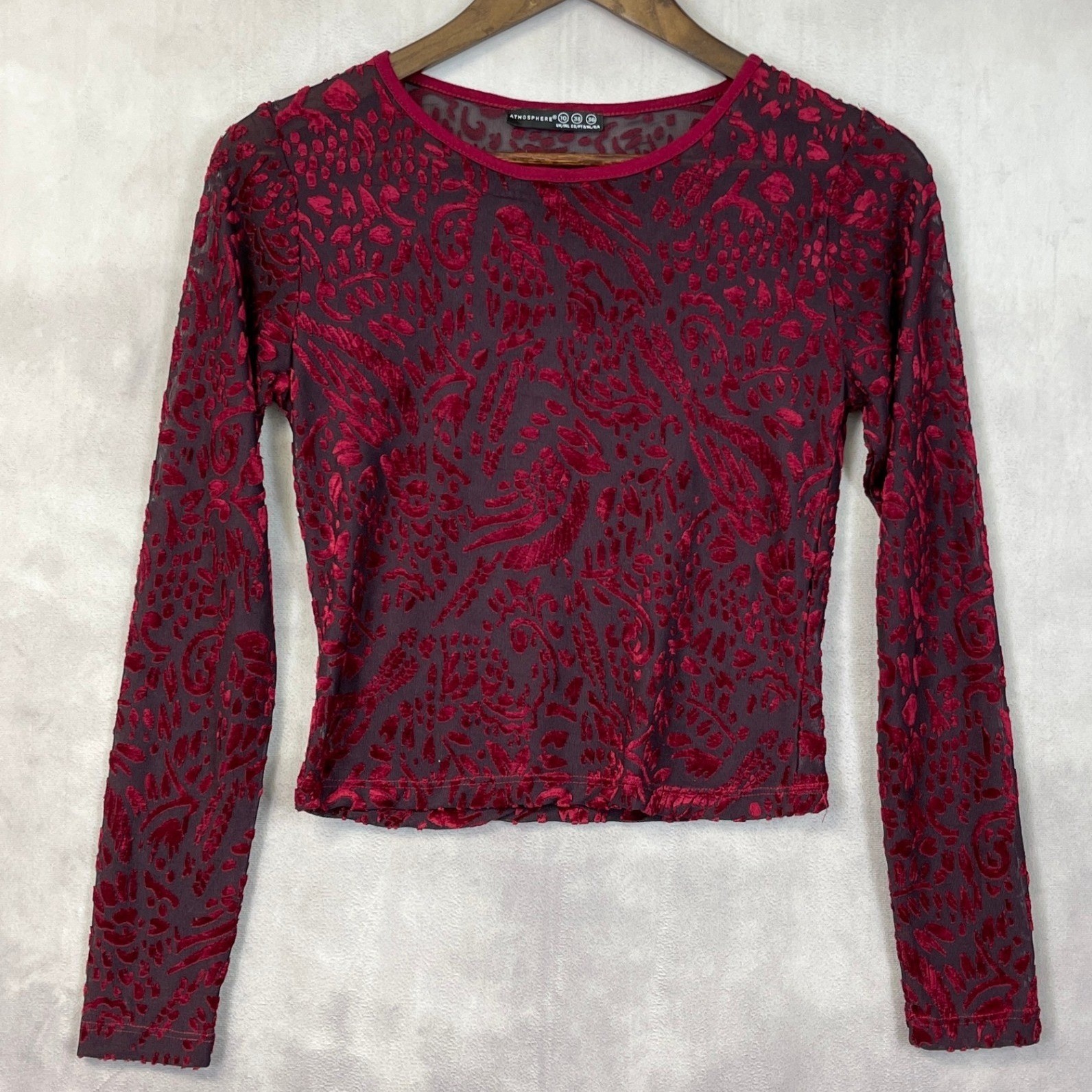 Y2K Burnout Velvet Mesh Top Size Small Floral Sheer Cropped Indie Grunge Whimsy