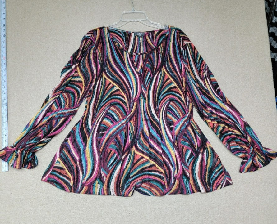 NINETY CLOTHING CO XL~Multi-Color Print~Crinkle Pleated Chiffon~BOHO Pop-Over