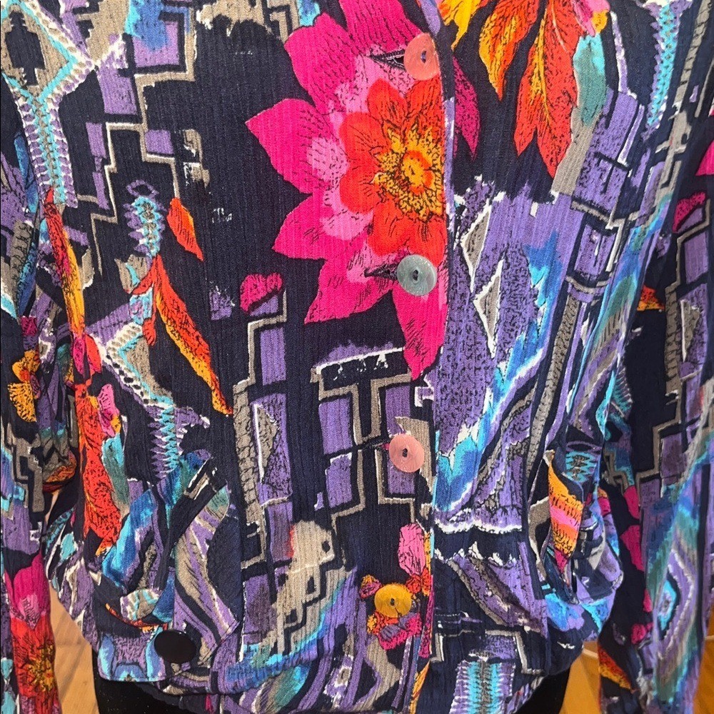 80s Vintage CAROLE LITTLE Womens Jacket Top Floral Retro Granny Core size 10