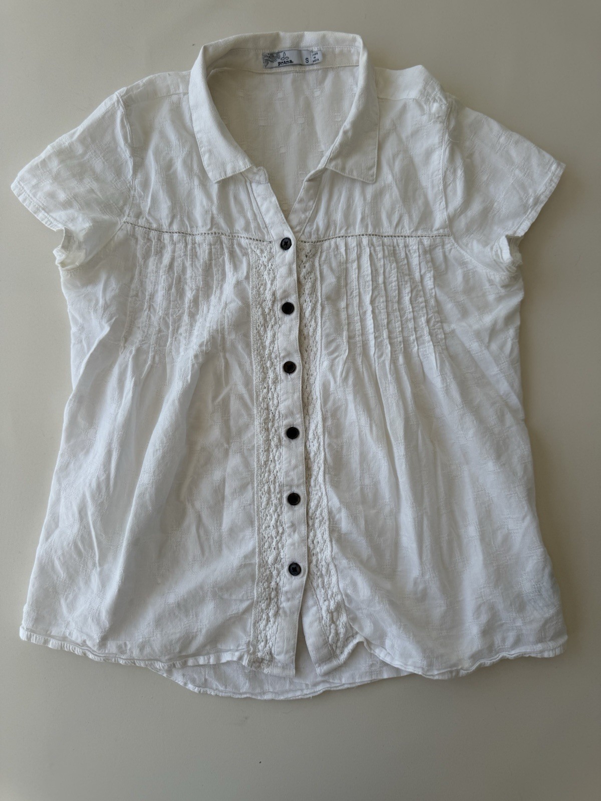 PrAna Organic Cotton White Button Front Blouse Top Women’s Small Boho