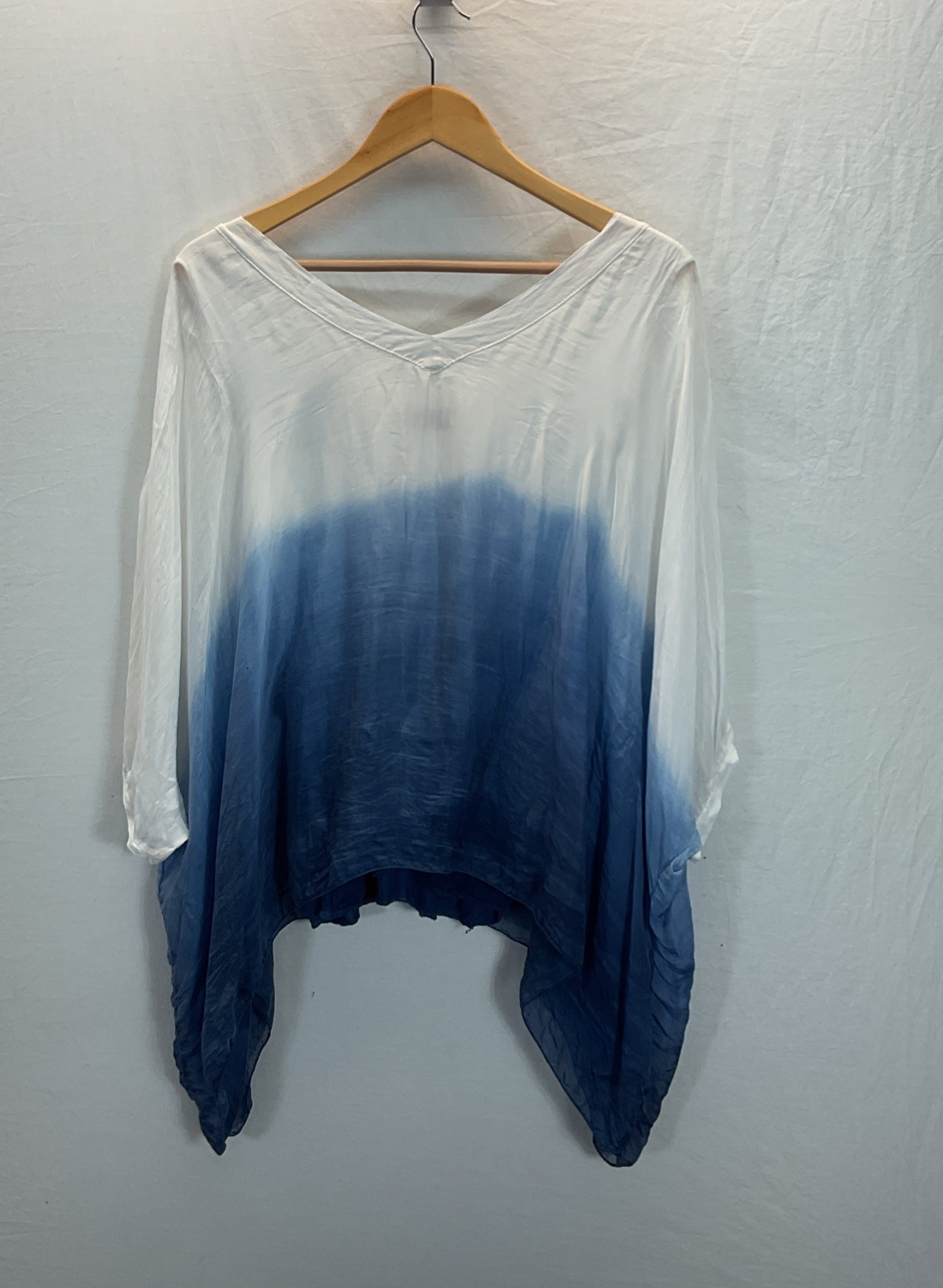Sofia Silk Made In Italy Ombre Drape 3/4 Sleeve Sz L Flowy Sheer Boho Fairycore