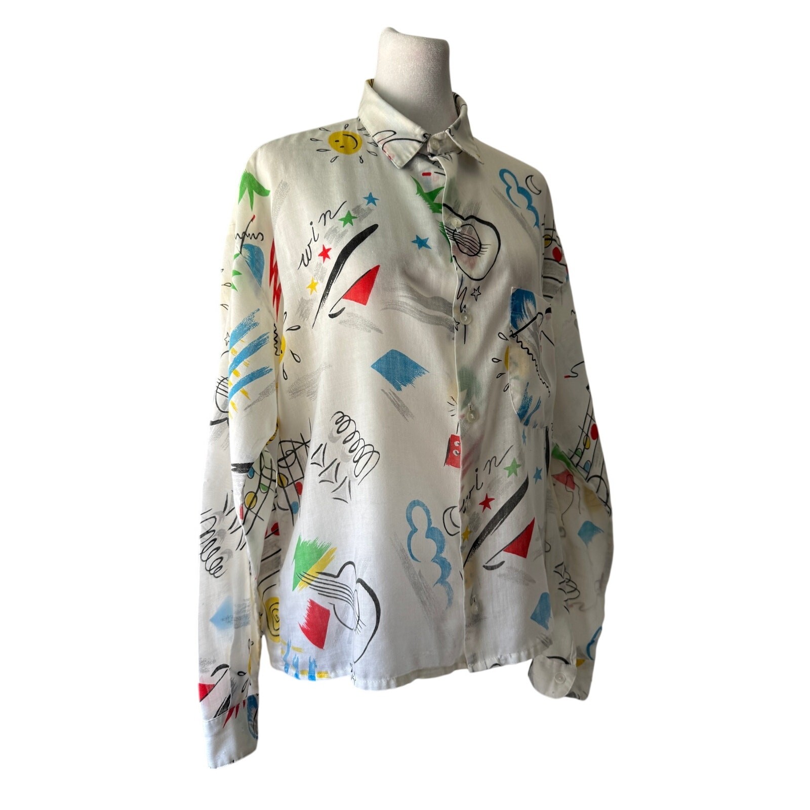 Vintage ‘80s Samster Music-Themed Button Front Blouse Made in Paris