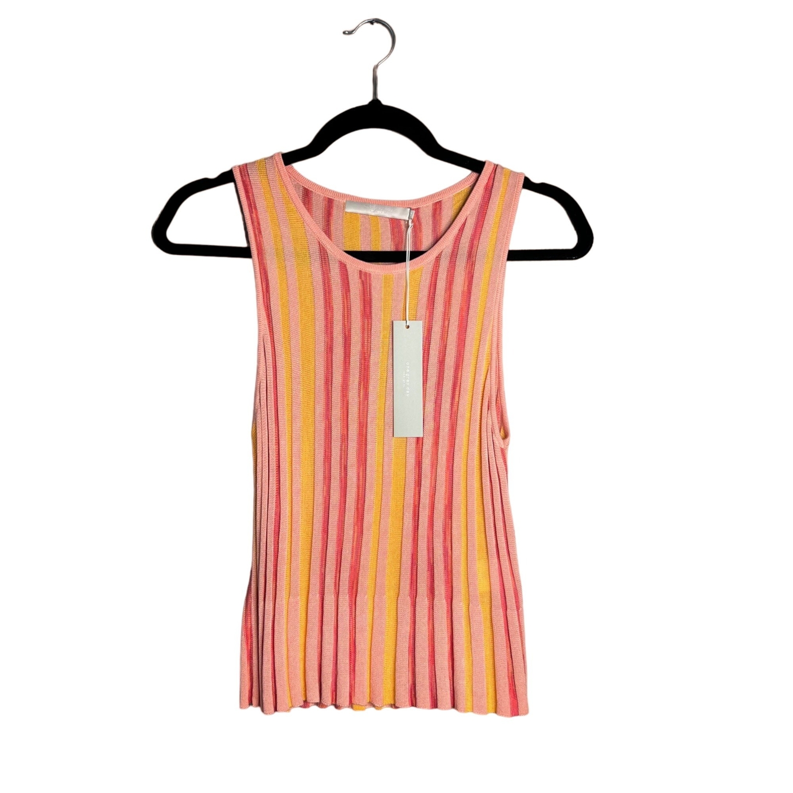 NWT One Grey Day Lightweight Viscose Knit Tank Stripe Pink Yellow XS