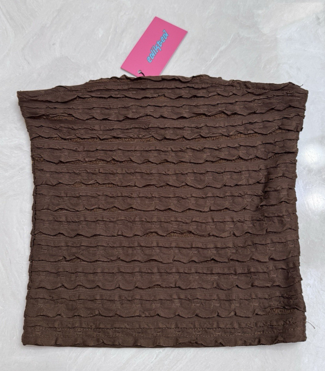 NWT Edikted Brown Ruffle Strapless Tube Crop Top Size XS