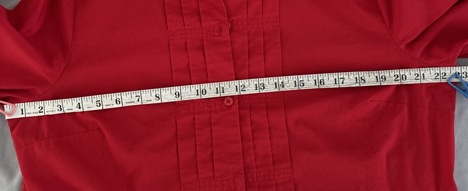 Stretch Red Pleated Collared Long Sleeve Button Tuxedo Look, Cottage Core