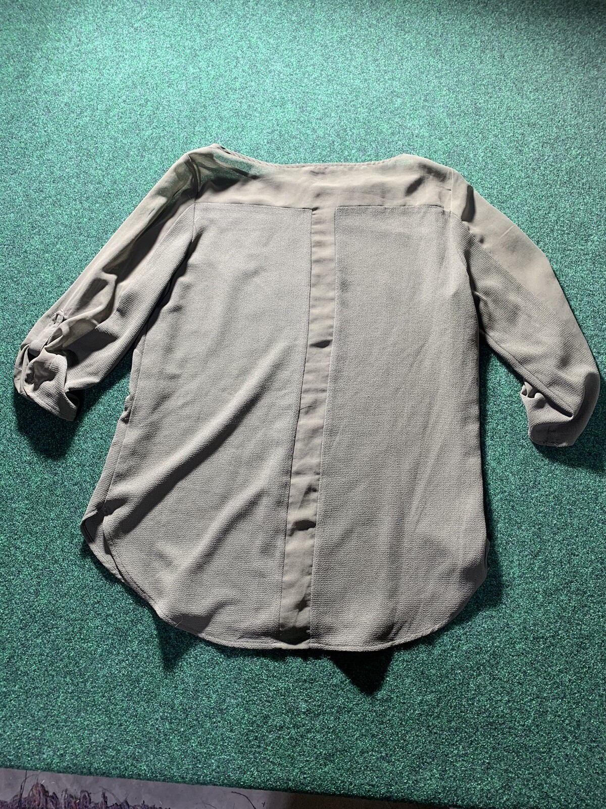 DYNAMITE shirt Women MED Solid olive army green tunic blouse roll tab sleeve top