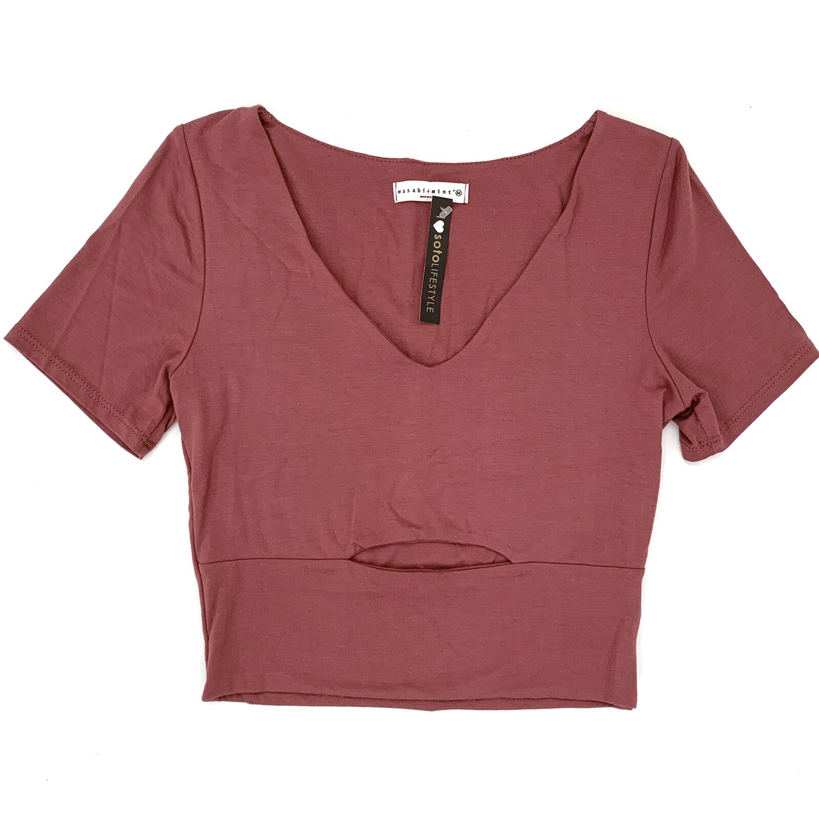 NWT Wasabi + Mint size M Crop Top Dark Pink Front Cutout Soft Blended Fabric