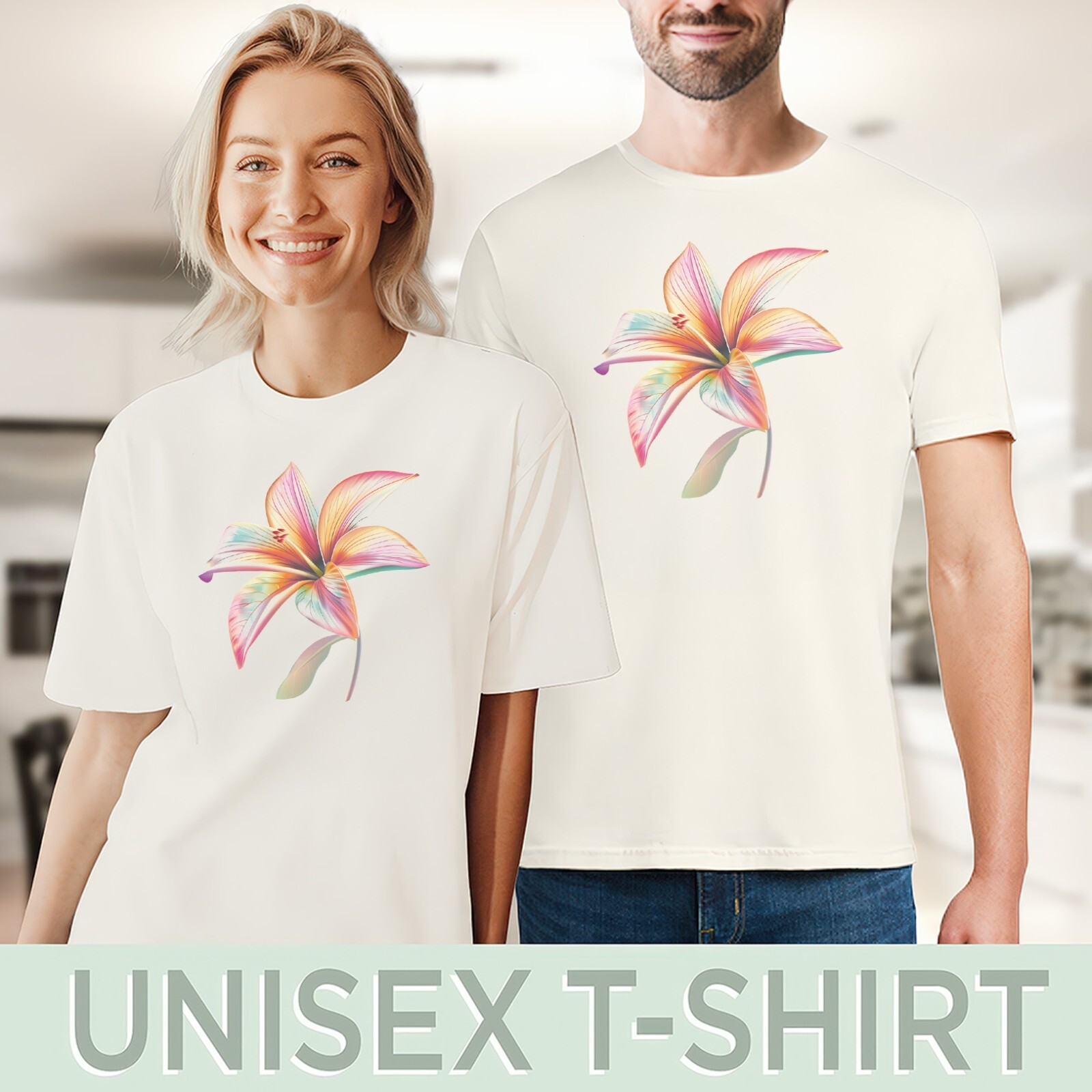 Pastel Lily Flower Graphic Tee Colorful Botanical Art Floral Shirt