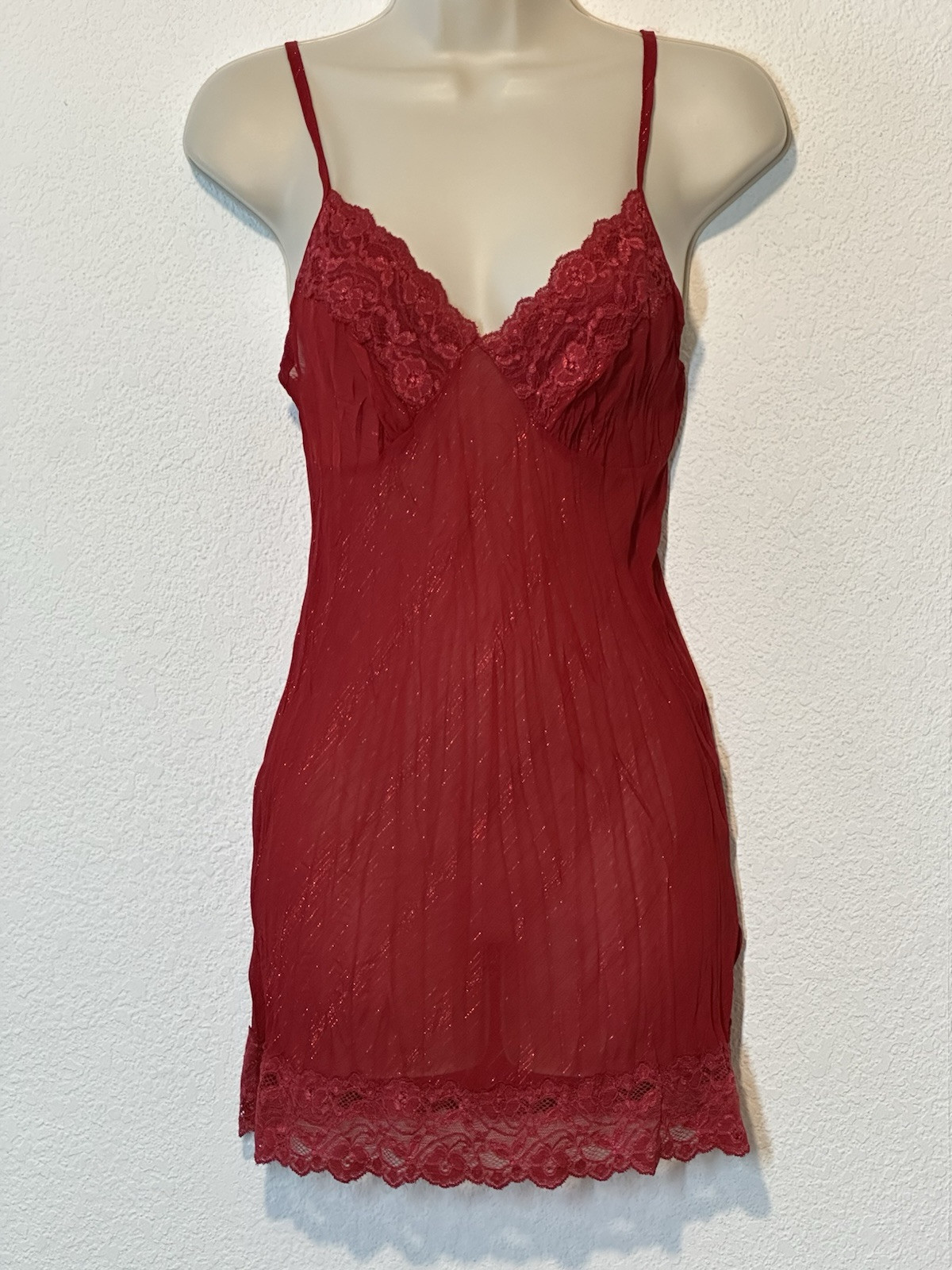 Vintage Y2K Niche Red Cami Top Slip Dress Lace Trim Mini Women Small Fairy Vamp