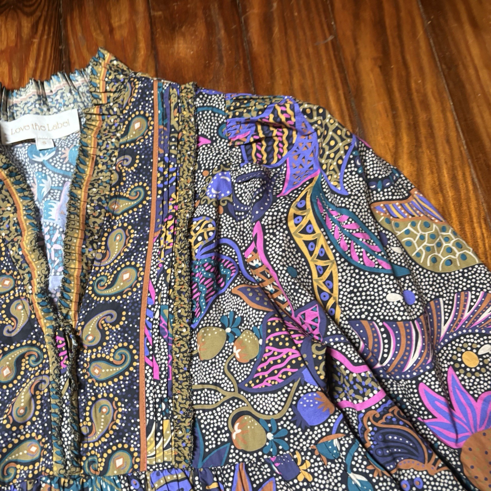 Love the Label Padma Floral Colorful Purple Art Funky Unique Sz S A1142