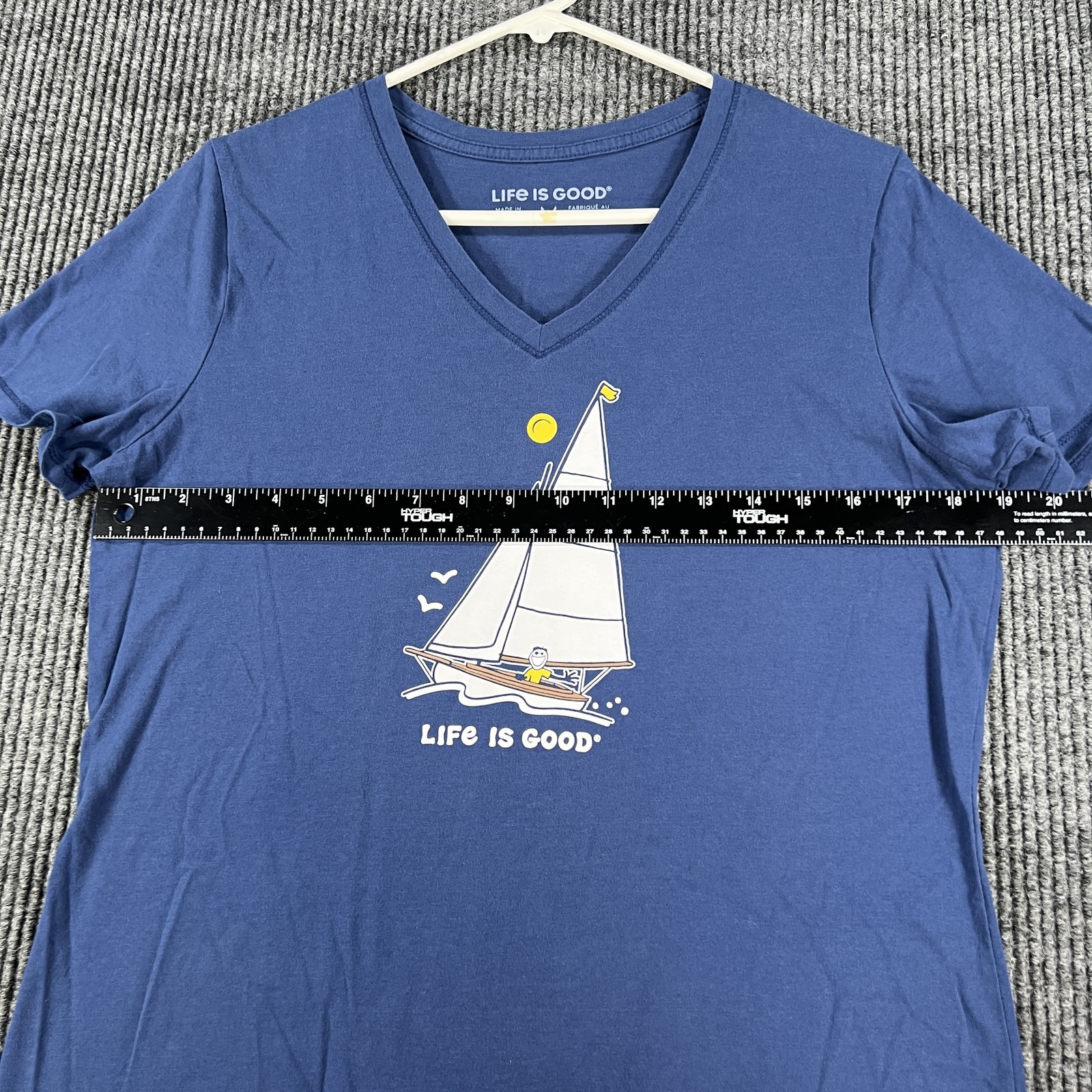 Life Is Good Shirt Womens Medium Sailboat Graphic V Neck Outdoors Tee
