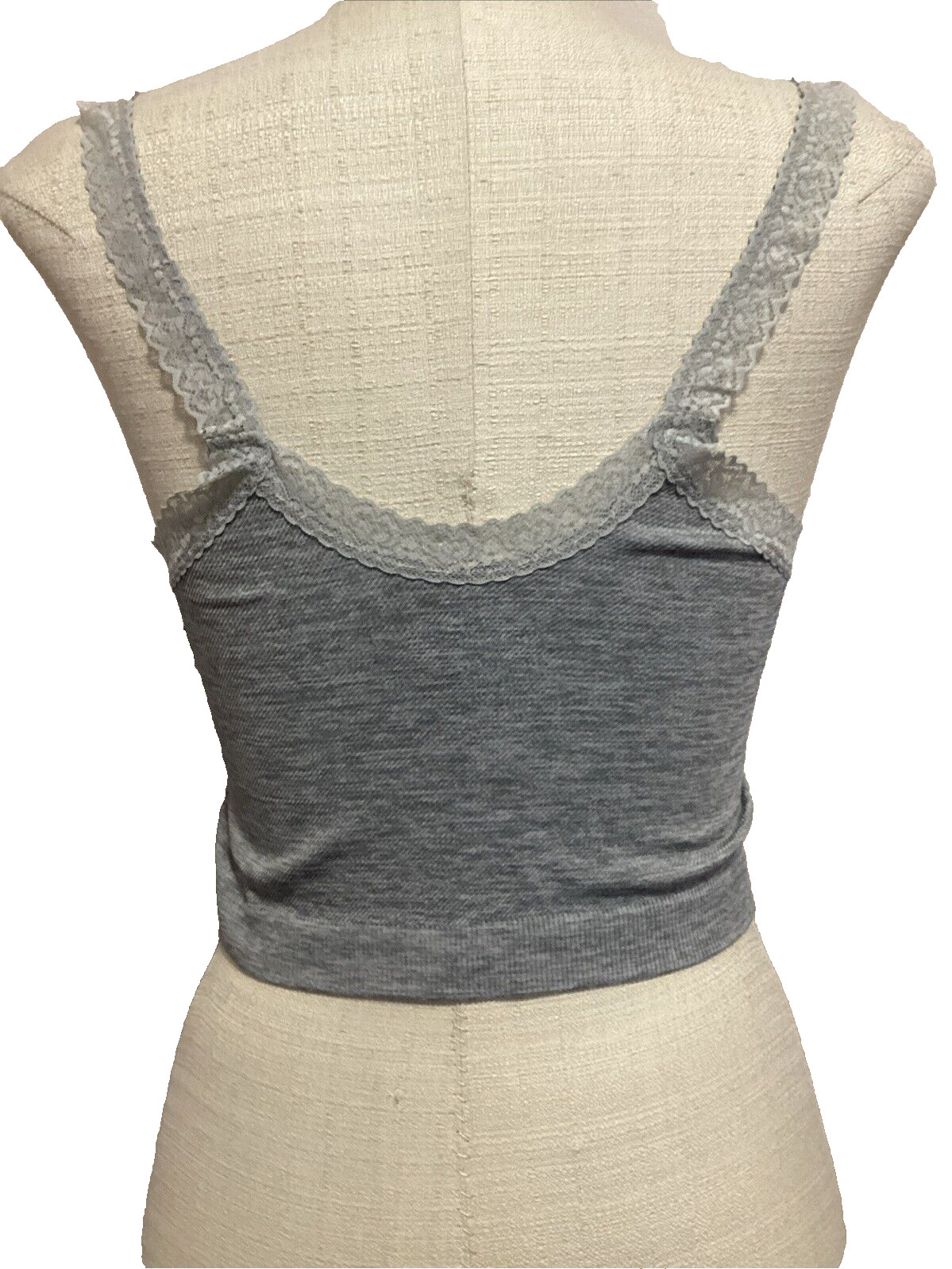 NOBO NO BOUNDARIES GREY HEATHER LACE TRIMMED STRETCH KNIT CROP CAMI Sz XXXL*