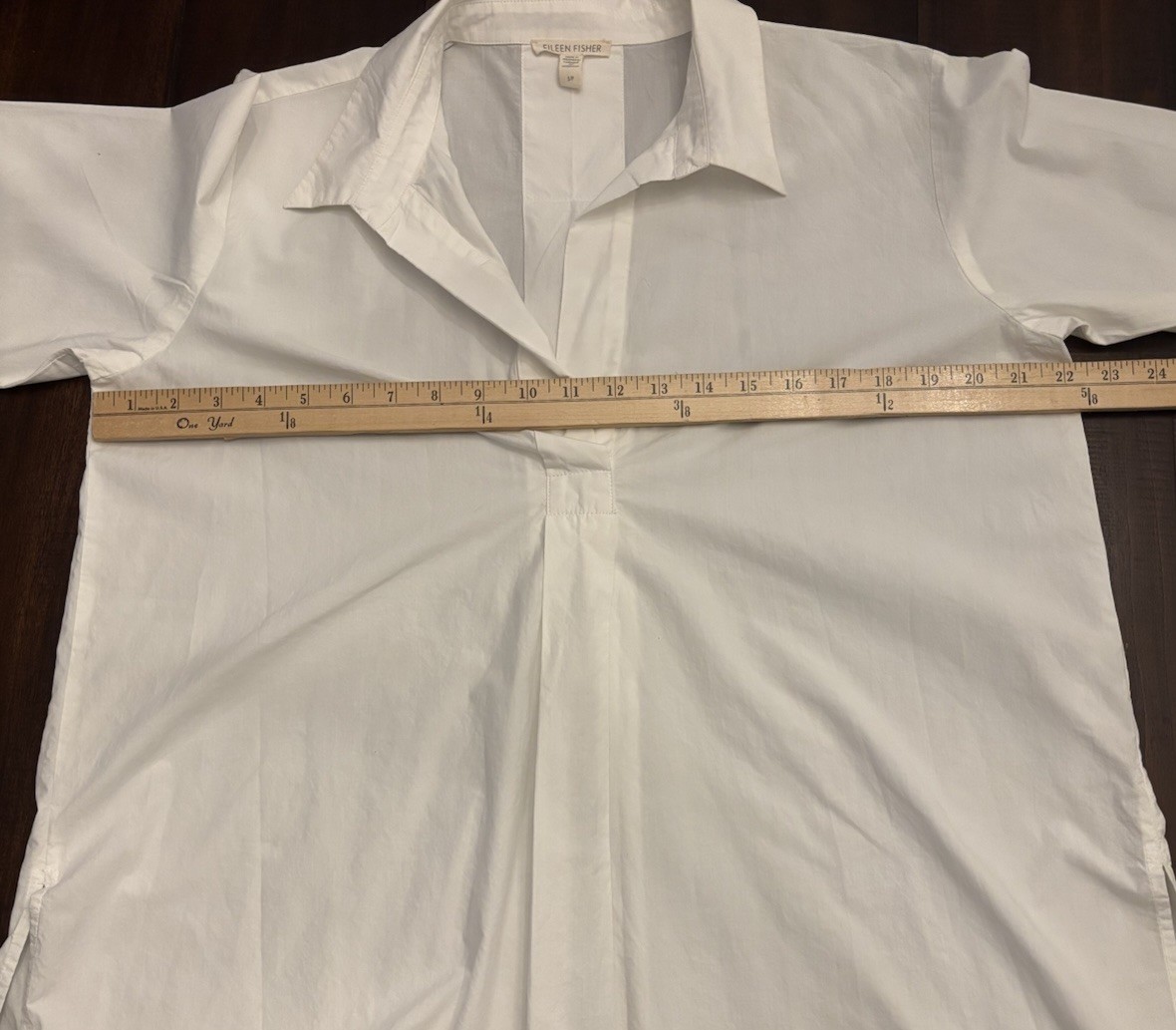 Eileen Fisher White Cotton Women SzS Spread Collar Pleated Popover L Sleeve