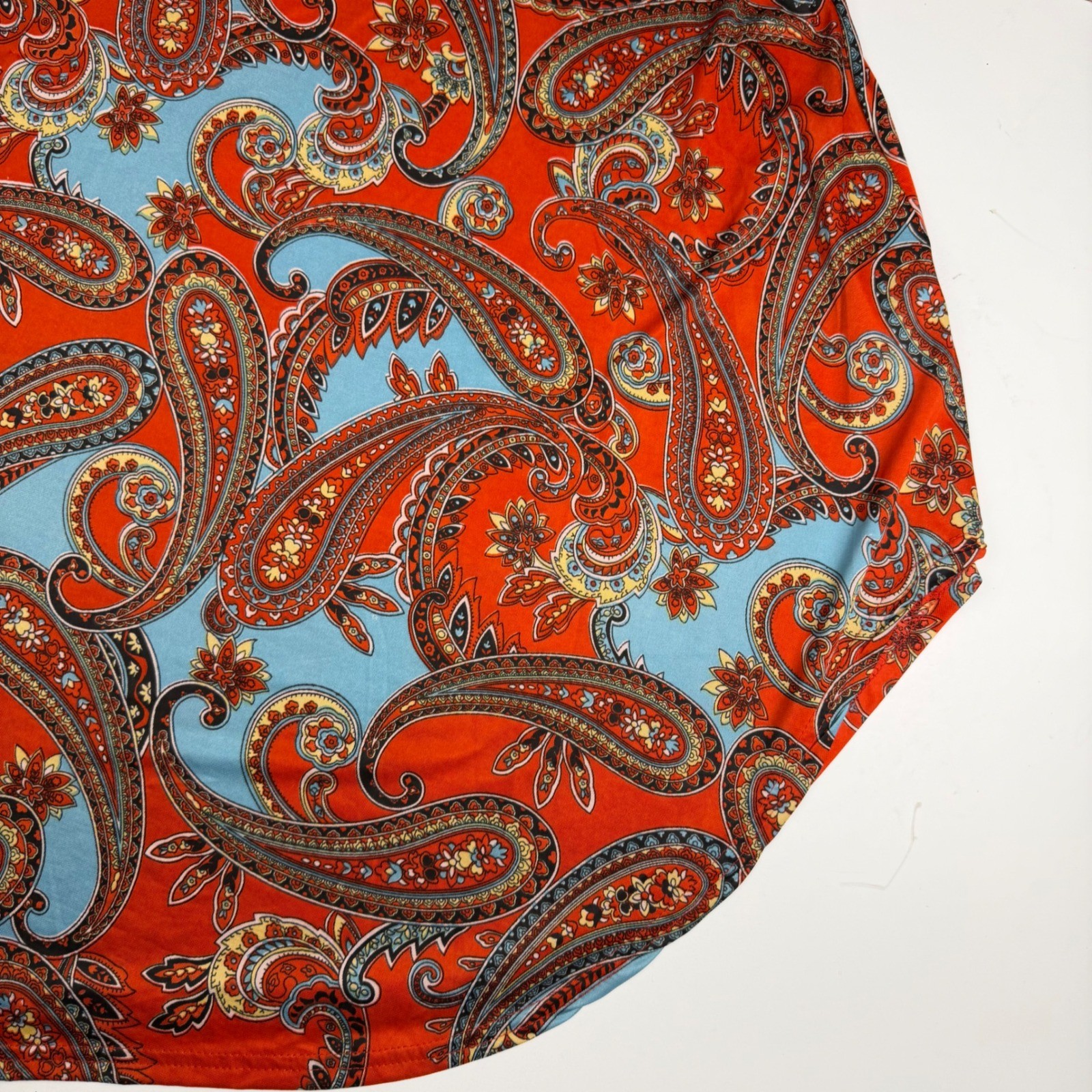 Women’s 3XL Red Loose Fit Paisley Tunic Shirt Top 3/4 Sleeve High Low Hem Flowy
