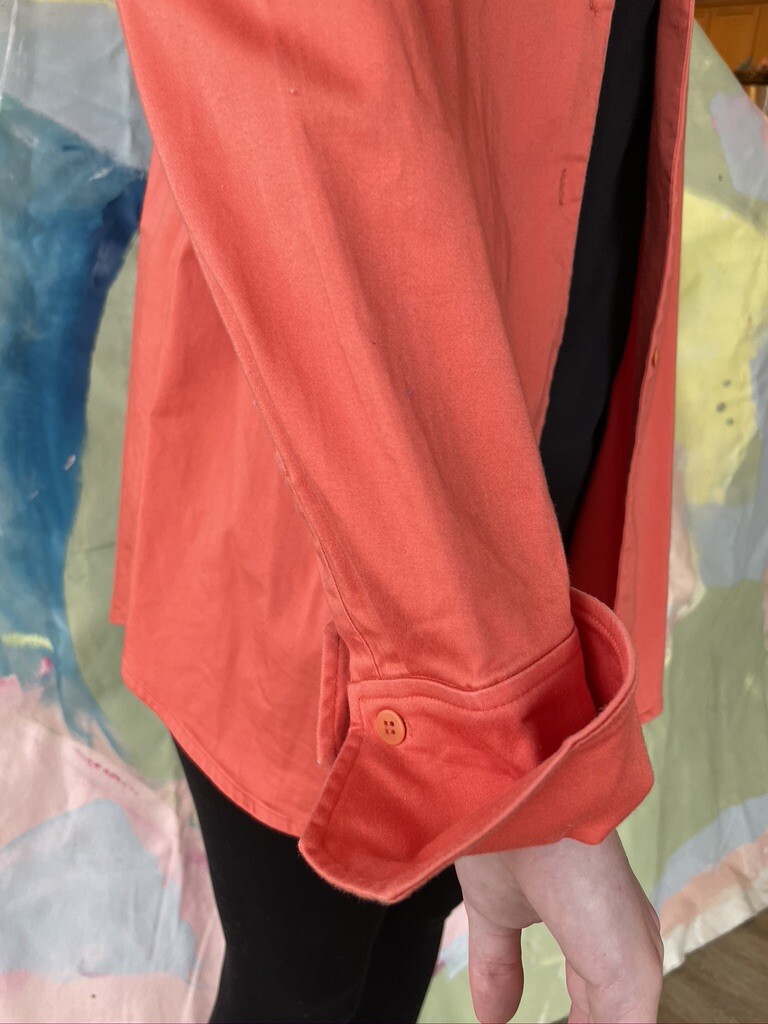 Ladies Blouse Orange V-Neck Button Collared Sz 8 By Logic 97%Cotton & 3%Spandex