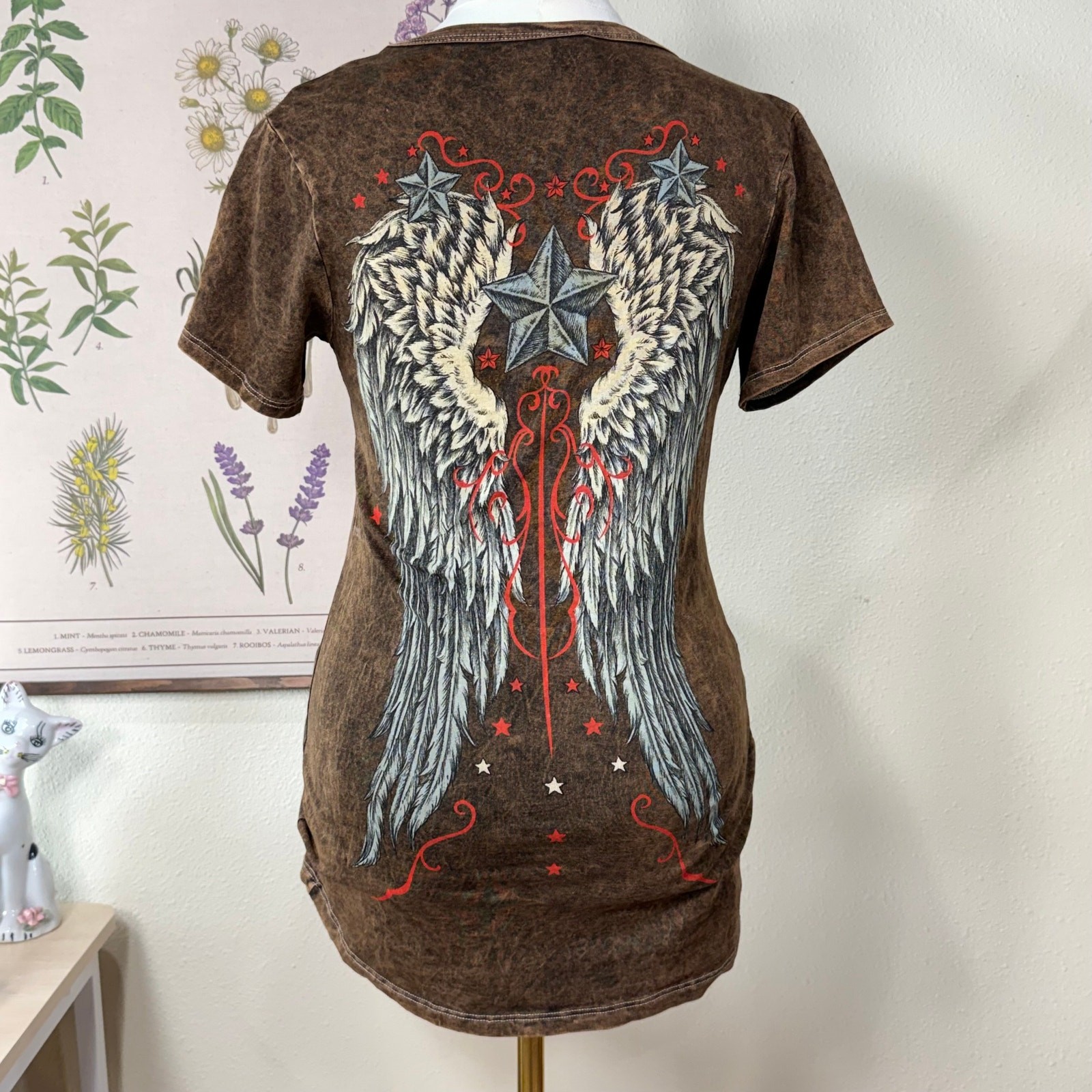 90s Y2k Angel Wing Embellished Tee Grunge Trashy McBling Rockstar Girlfriend M