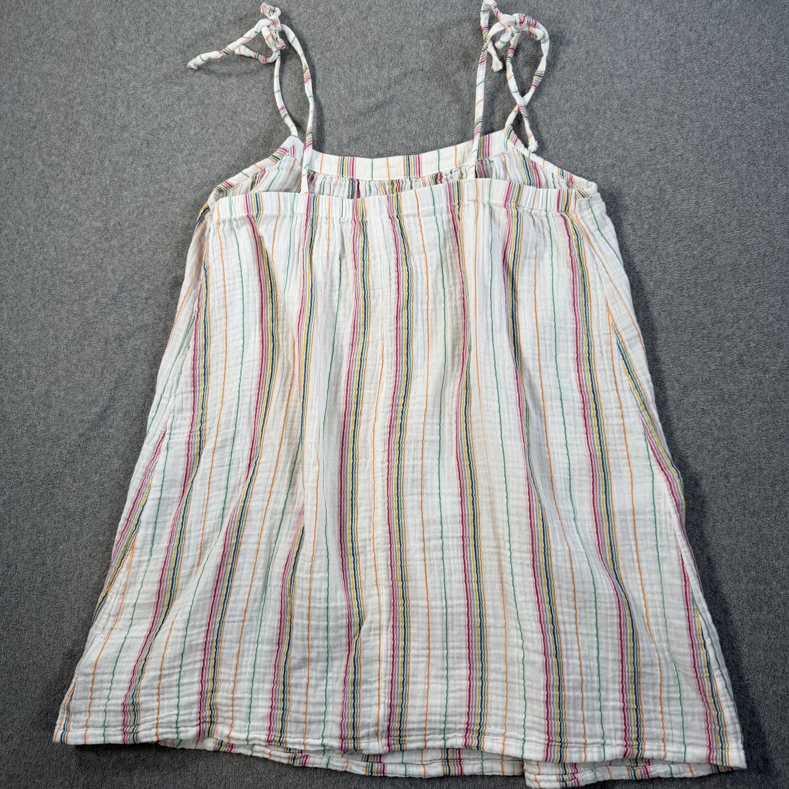 Old Navy Women’s Large White Multicolor Striped Tie Strap Gauze Tunic Tank Top