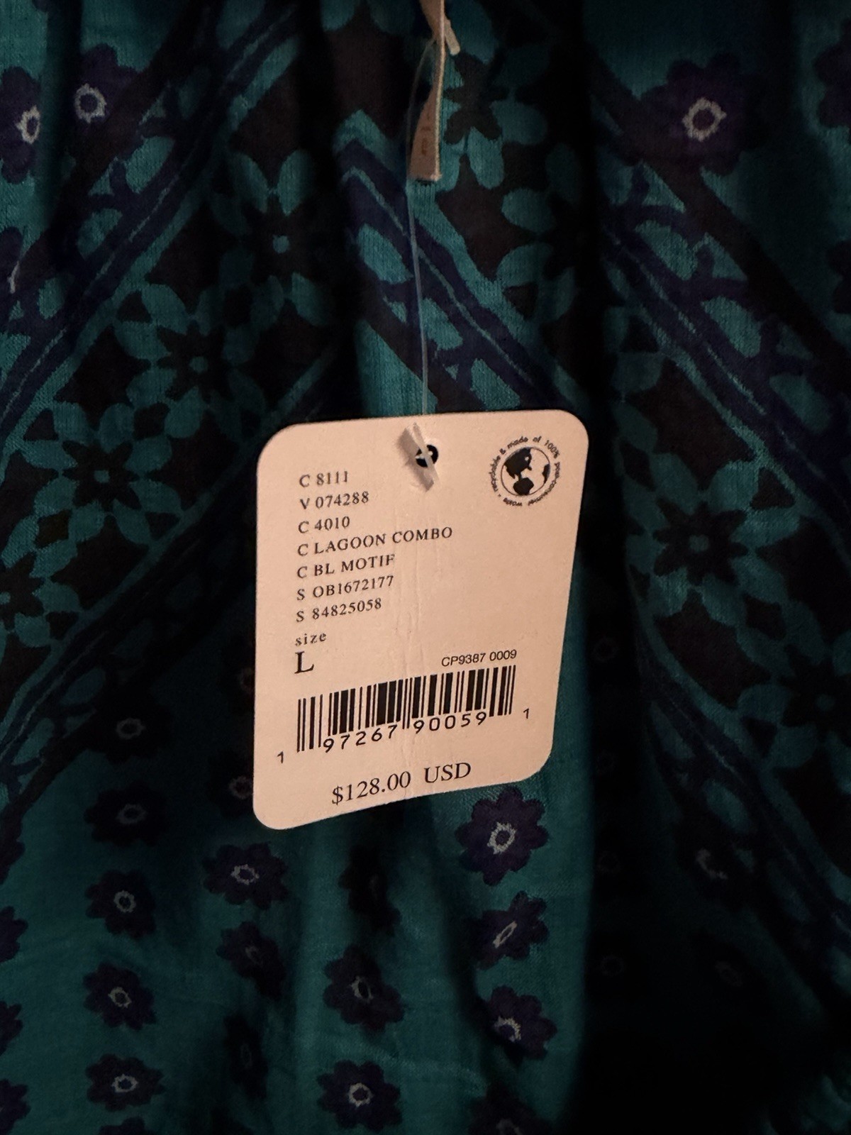 Free People Elena Top Blouse Shirt Lagoon Blue L Boho NWT $128