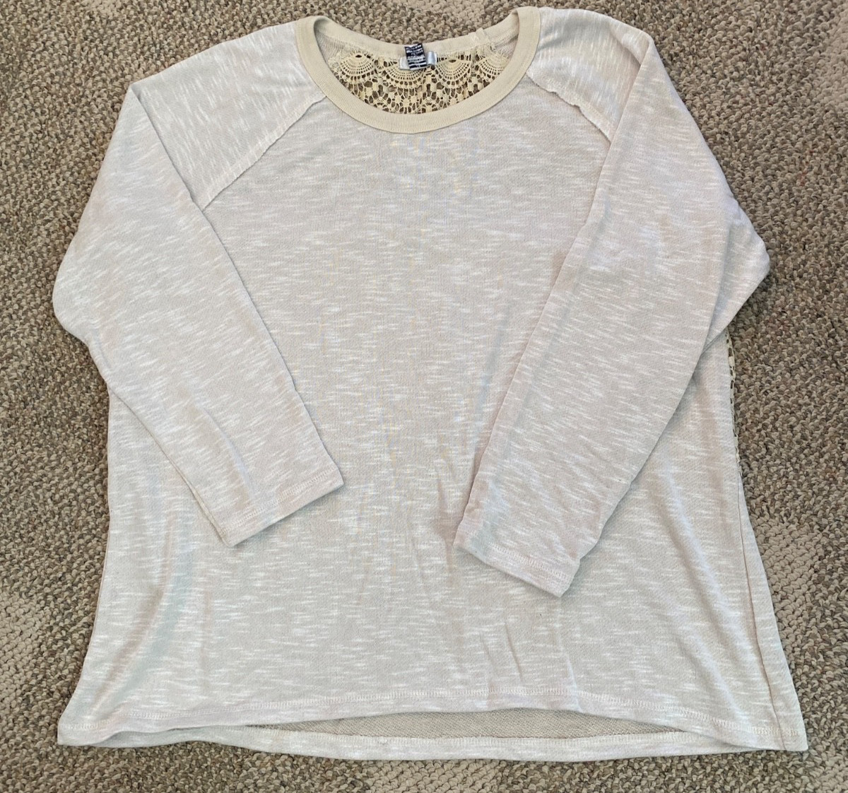 Isela Long Sleeve Top Lace Back W10714E Vanilla Womens Size 3X