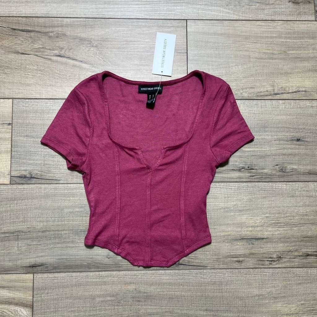 Streetwear Society Womens Ribbed Crop Top Size XS China Rose