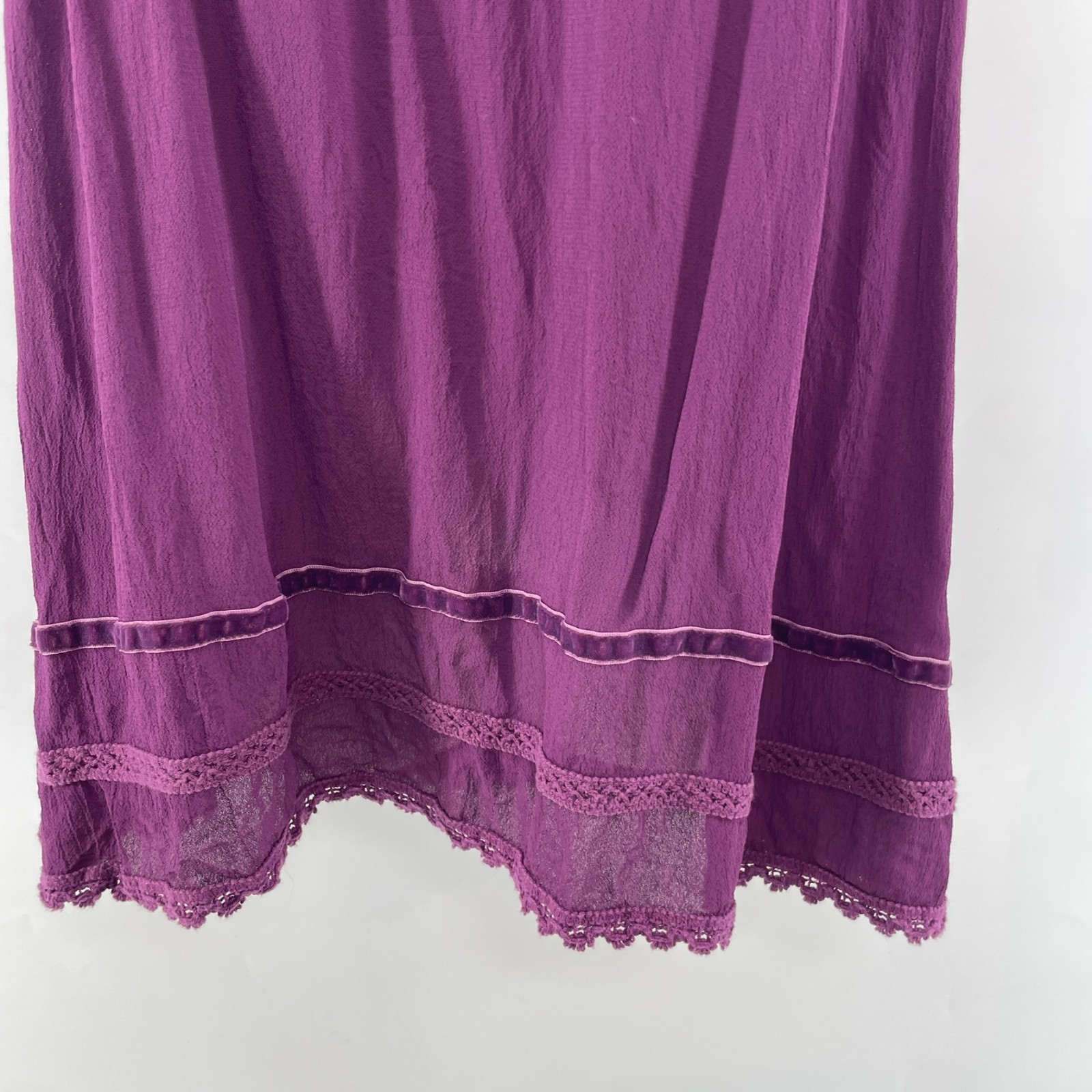 Vtg Y2K Cami Top M Crepe Purple Fairy Grunge Whimsigoth Boho Lace Velvet Trim