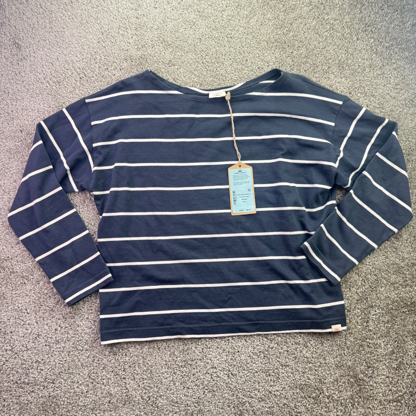 Faherty Women’s Size Large Sports Jersey Boatneck Top in Osprey Stripe NEW