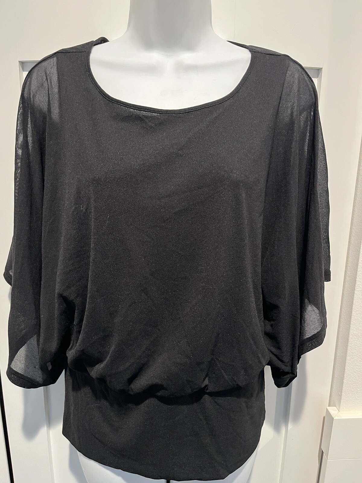 CHICO’S Black Chiffon Sheer Lined Lightweight Top Blouse Kimono Sleeve 1 M 8