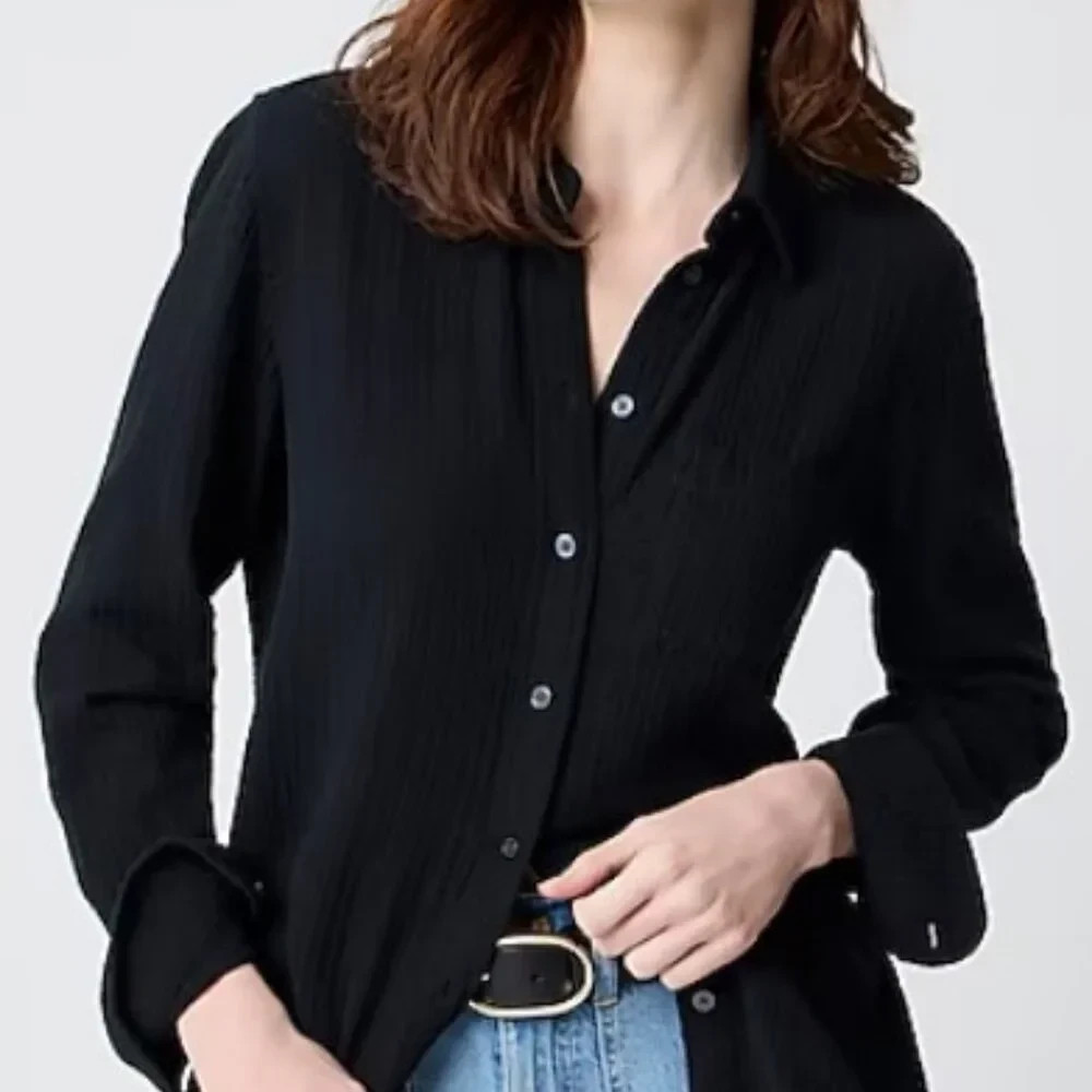 J.CREW Factory Black Gauze Button-up Shirt Collar Large BY043