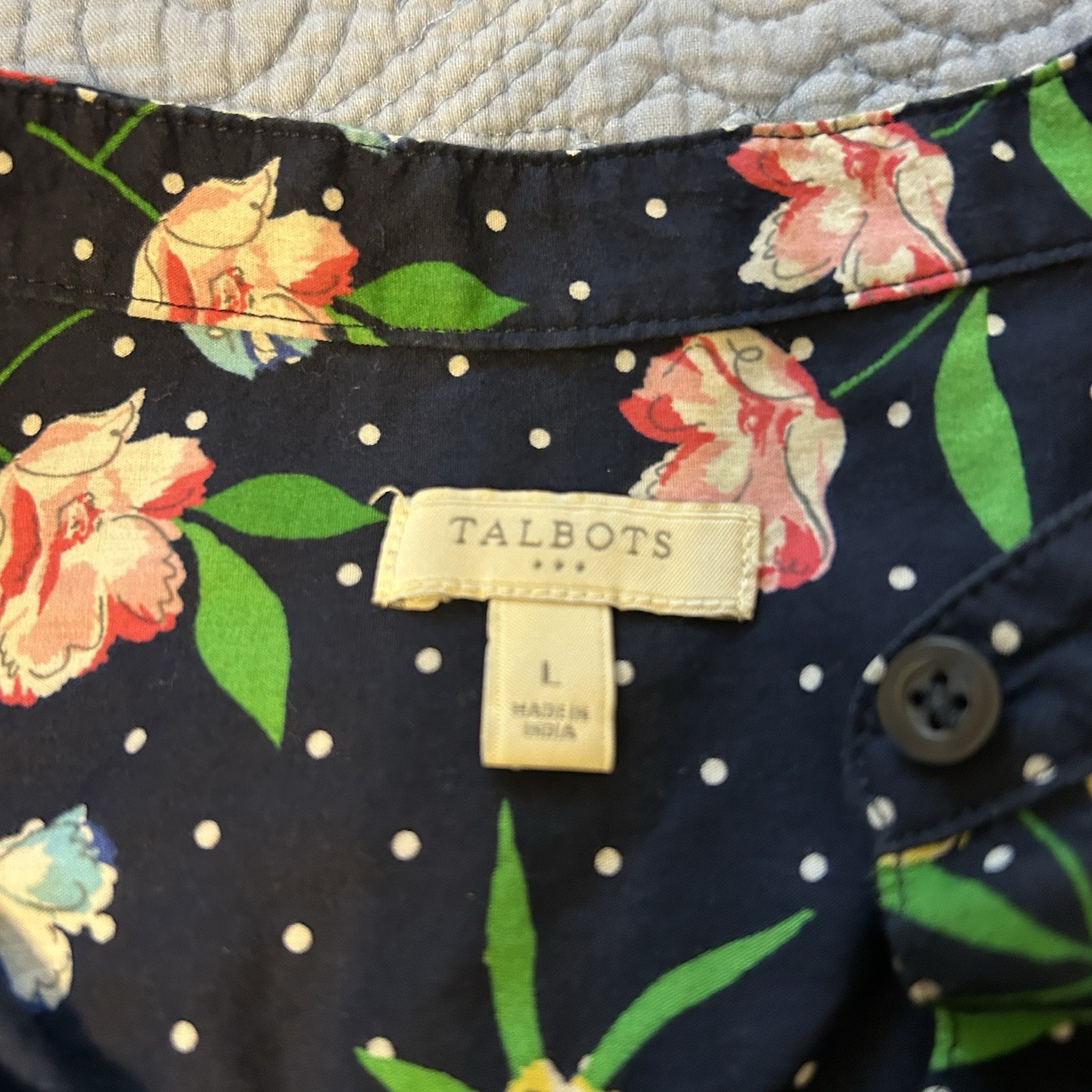 Talbots Floral Button Front Placket Shirt Size Large 100% Cotton