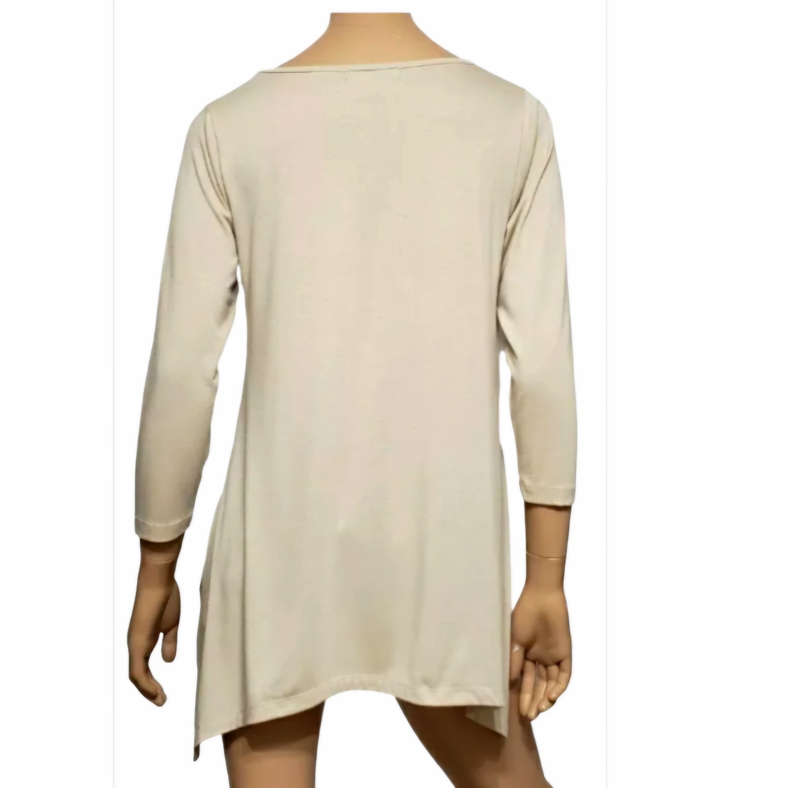 AUGUST SILK Tan Pullover Stretch Knit Tunic Top 3/4 Sleeve w/Pockets size Medium