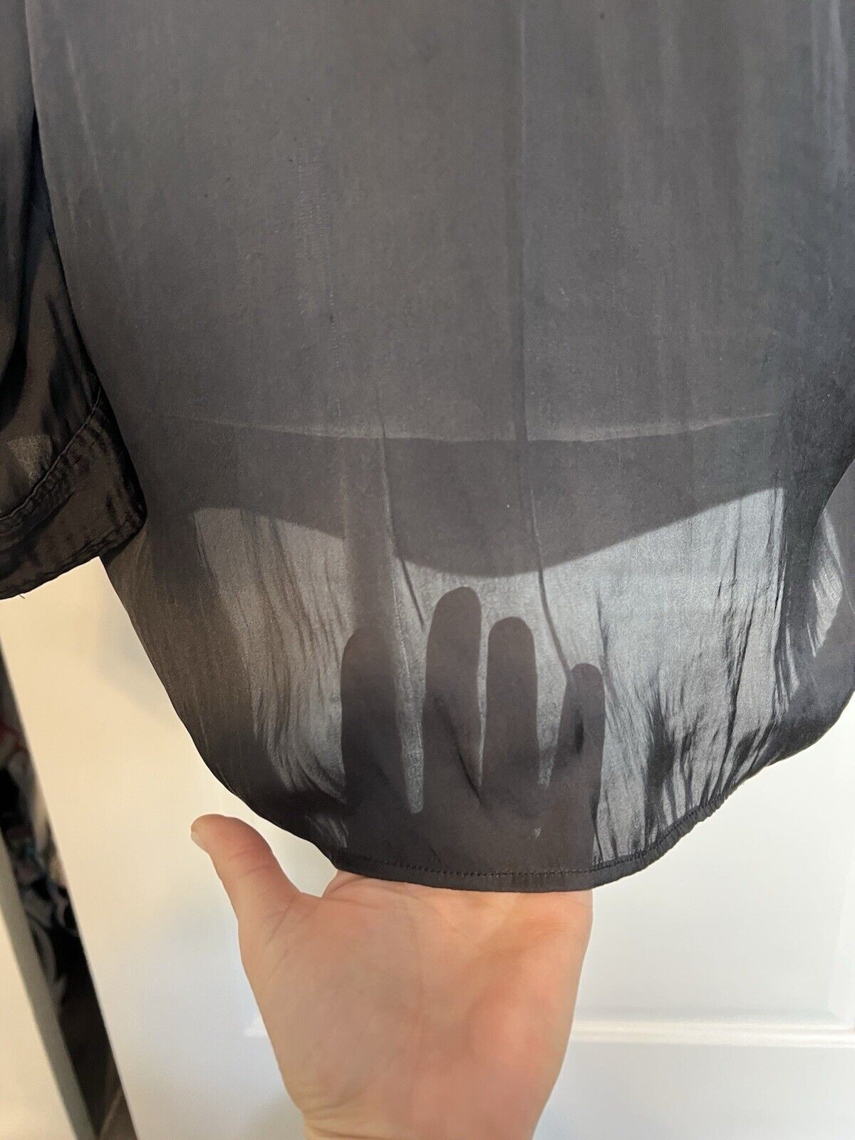 $235 VINCE Cowl Neck Satin Draped Blouse Black Roll Tab Sleeve Designer Top 10