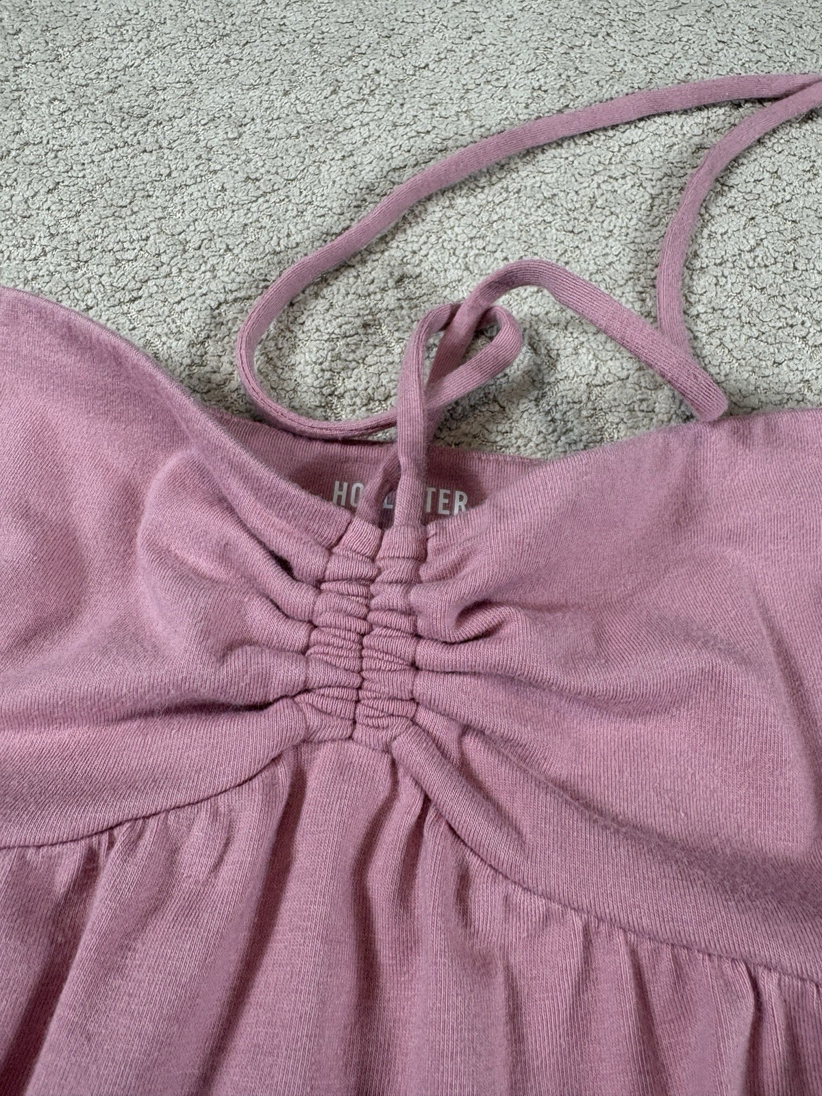 Hollister XS Halter Top Tank Top Pink Tie Back Baby Doll Cinched Stretch Fabric