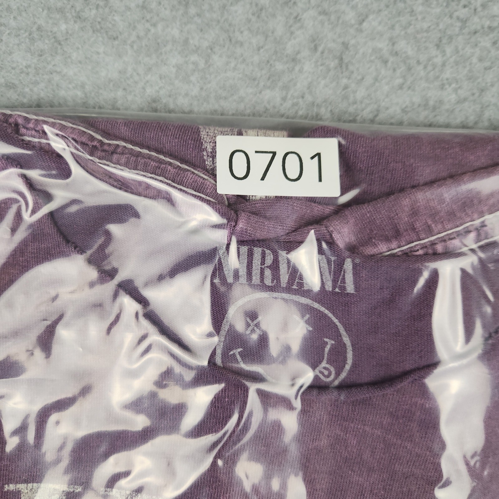 Nirvana In Utero Live 93 Distressed Graphic T-Shirt Purple Medium Side Braided