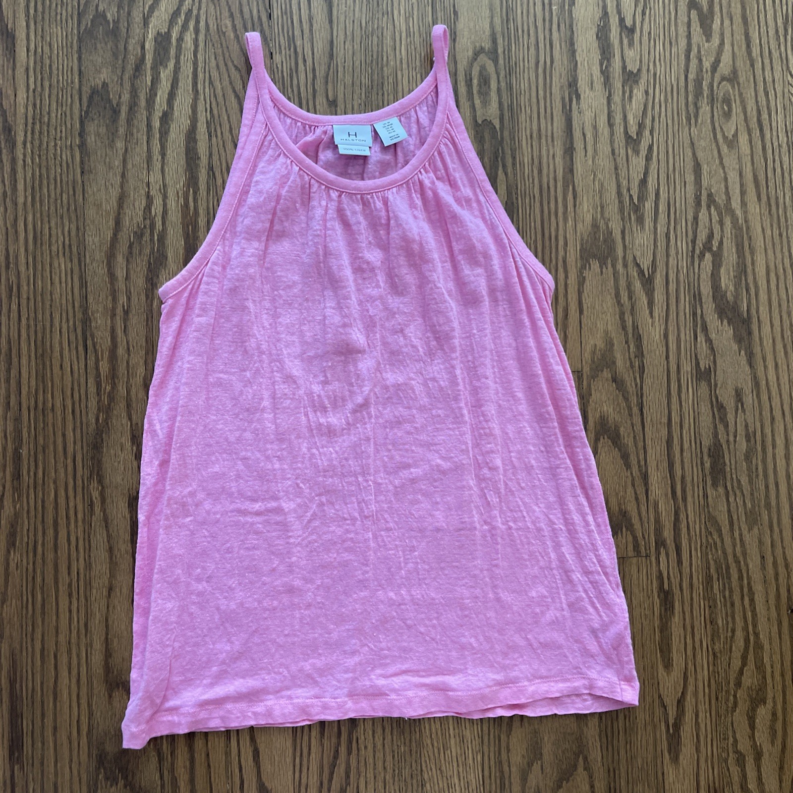 Halston Pink 100% Linen Tank Top Medium Sleeveless Lightweight Summer Casual