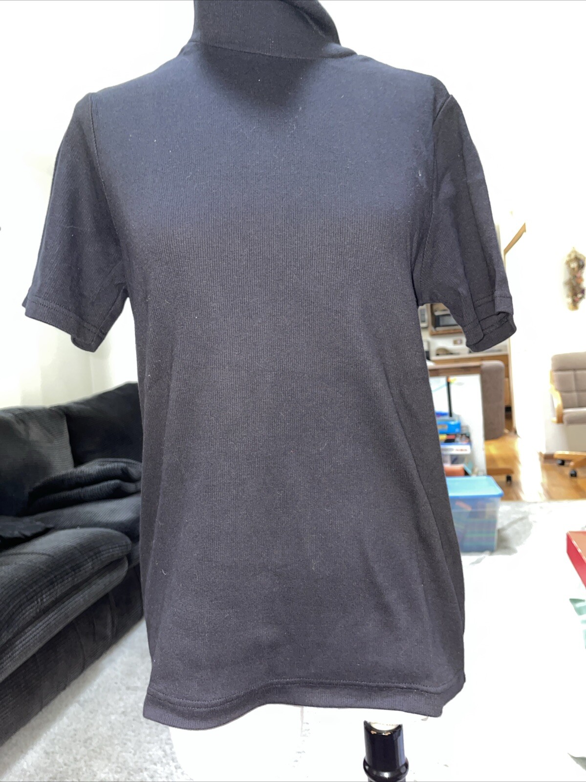 Croft & Barrow Black Turtle Neck Short Sleeve Stretch Top Size Medium